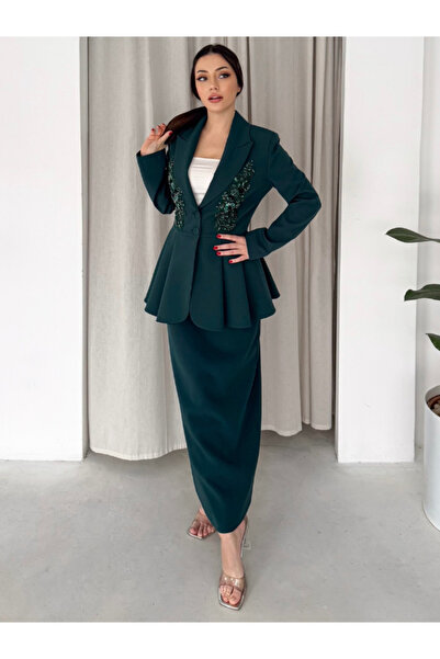 VUNTAL طقم مكون من قطعتين من سترة مطرزة يدويًا وتنورة