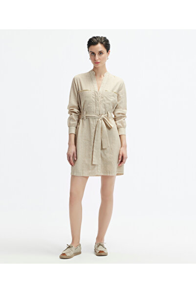 Yargıcı Stand Collar Belted Short Safari Dress