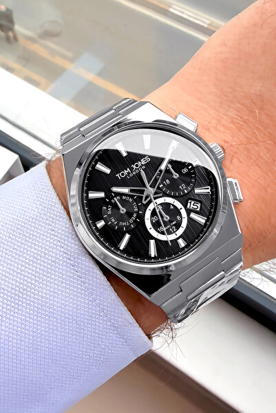 Tom Jones London Original Gift Men's Wristwatch with Calendar Silver Color St...