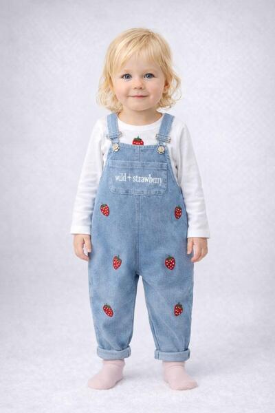 dinamik çocuk Baby Girl Floral/Strawberry/Cherry Embroidered Long Sleeve Body...