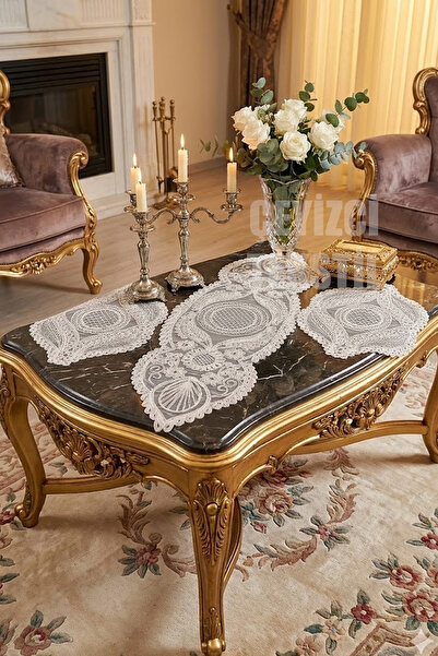 Çt Çeyizci Tekstil طقم غرفة المعيشة، غطاء طاولة القهوة المكون من 3 قطع لغرفة النوم، طقم غرفة مكون من 3 قطع