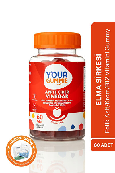 Y'our Gummie Elma Sirkeli, Folik Asit, Krom, B12 Çiğnenebilir Jel Vitamin - A...