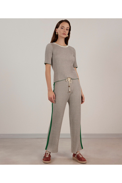 Yargıcı Kontrast Detaylı Triko Pantolon