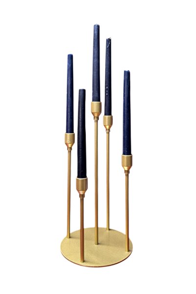 mumsema hediyelik Dekoratif 5 Kollu Gold Şamdan & Mumluk Set
