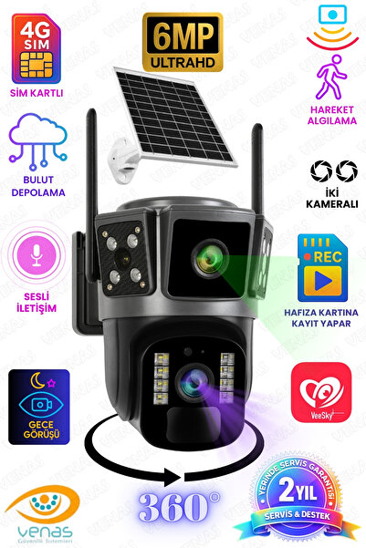 Venas SİM KARTLI SOLAR PANELLİ HAREKET SENSÖRLÜ GÜVENLİK KAMERASI