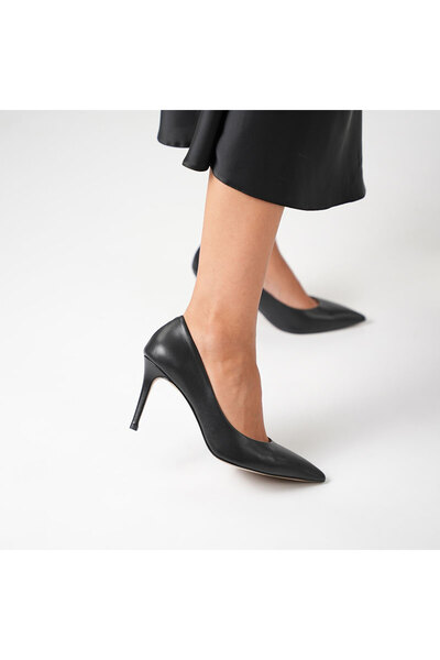 Ametist ناديا جلد طبيعي 100% حذاء أسود بكعب ستيليتو - كعب 9 سم