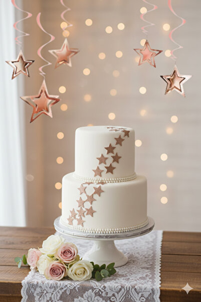 Deniz Party Store Rose Gold 10 Lu 3d Yıldız Tavan Sarkıt Süs
