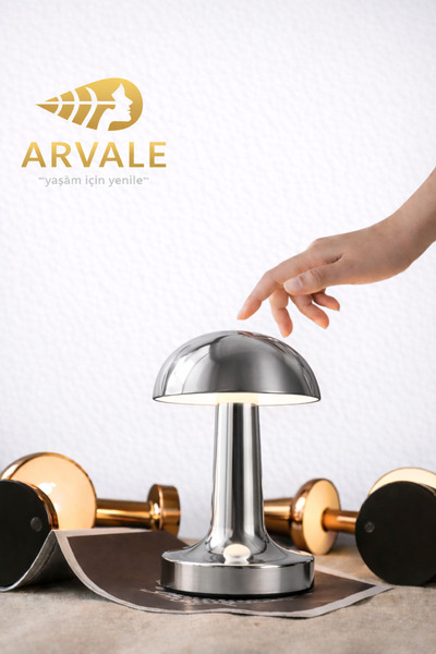 ARVALE Dokunmatik Kontrol Mantar Masa Lambası USB Type-C Şarjlı – Led Işık, 3 Mod