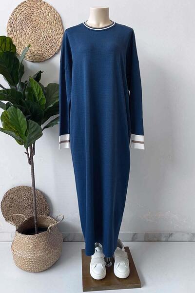 Ka Hijab Сукня з мереживною стрічкою на комірі - нафтова