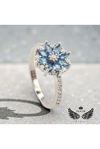 ÖZDE 925 Ayar Blue Zirkon Taşlı Lotus Çiçeği Yüzük