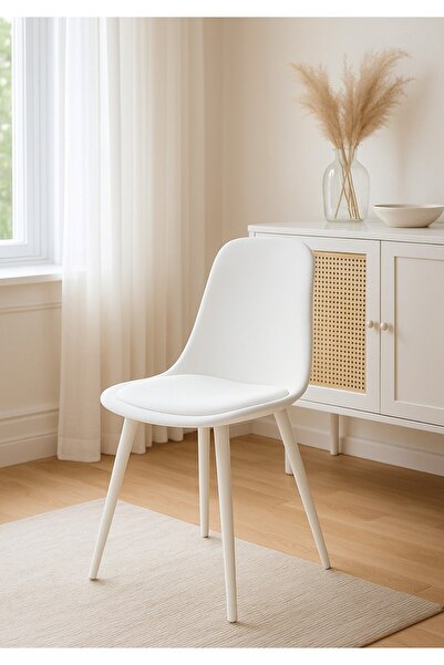 Estelia Abant Eames Sandalye Beyaz Mutfak Sandalyesi – Beyaz Ahşap Ayaklı, Be...