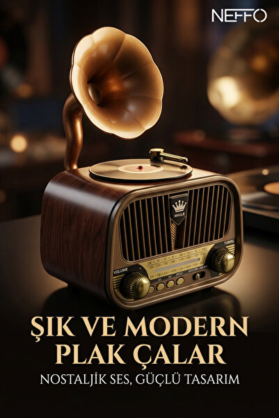 NEFFO Nostaljik Gramofon Tasarımlı Bluetooth Hoparlör & Plak Çalar Görünümlü Radyo