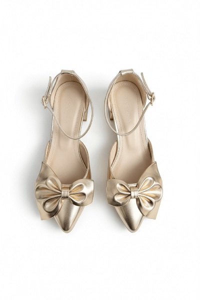 DURUNUN BUTİĞİ Pantofi cu vârf ascuțit Renta Gold Bow (tocuri de 4 cm)