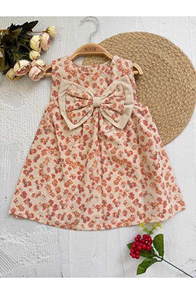 Minim Çicekli Kız Bebek Ve Çocuk Fiyonklu Elbise