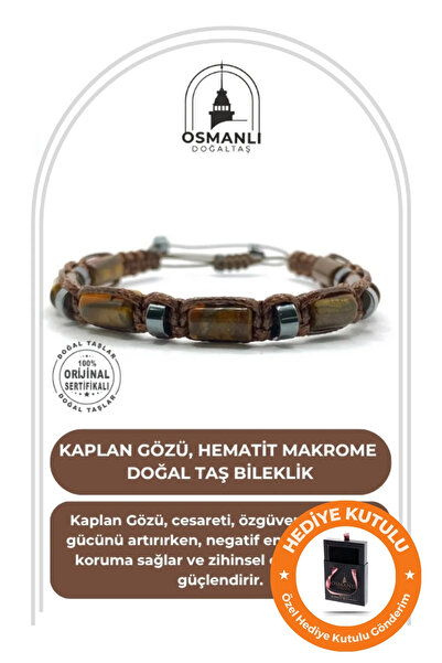 OSMANLI DOĞAL TAŞ Unisex Sertifikalı Gerçek Doğal Taş Kaplan Gözü - Hematit E...