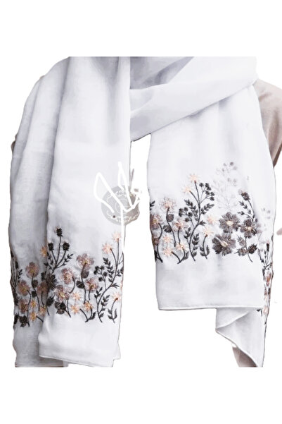 Veil Designer طرحة بوال ابيض طريز من الطرفين وردو اغصان ببقماش ياباني المقاس : 60 * 190