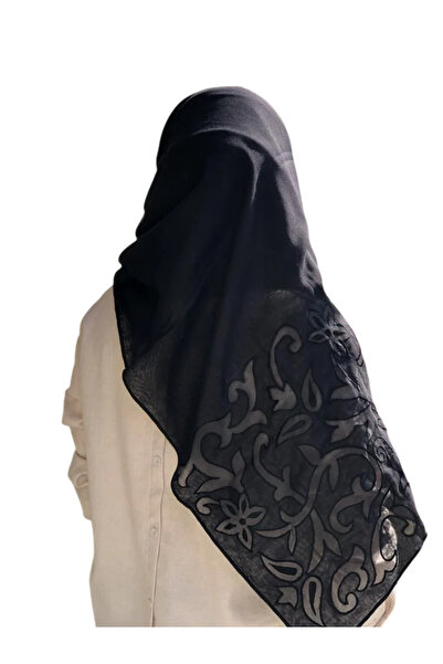 Veil Designer طرحة سودة ملكي بوال بقماش ياباني بتطريز اسود المقاس : 60 * 190