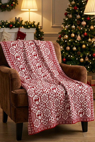 Koza Home Destino Kırmızı Yeni Yıl Yılbaşı Desenli Tv Battaniyesi 130x170 2023