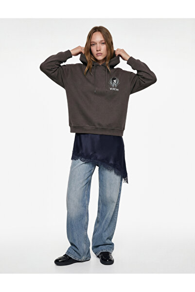 Koton Fleece-Lined Wednesday Licensed Hooded Backside Printed Oversized Sweat...