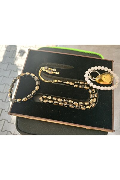 Doğaltaş Tesbihler Rose altın tozundan kehribar tesbih gümüş püsküllü isimli harflı çanta kutusu yenı model sertifikalı