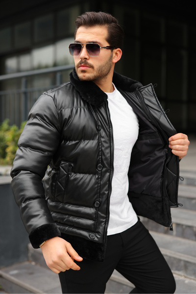 BASEL.CO Palton din piele cu design exclusiv cu detaliu cu nasturi