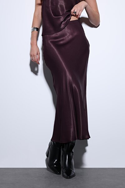 Antioch Burgundy Satin Midi Skirt