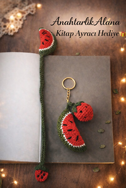 Handmade El Yapımı Örgü Karpuz Anahtarlık ve Kitap Ayracı Seti