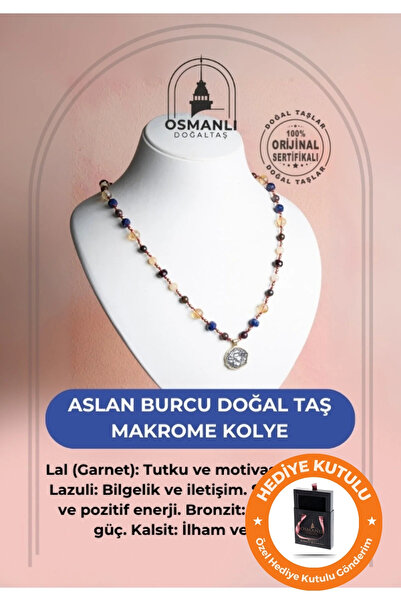 OSMANLI DOĞAL TAŞ Aslan Burcu Enerjisine Özel Gerçek Doğal Taş El Yapımı Kutulu Hediyelik Sertifikalı Burç Kolyesi