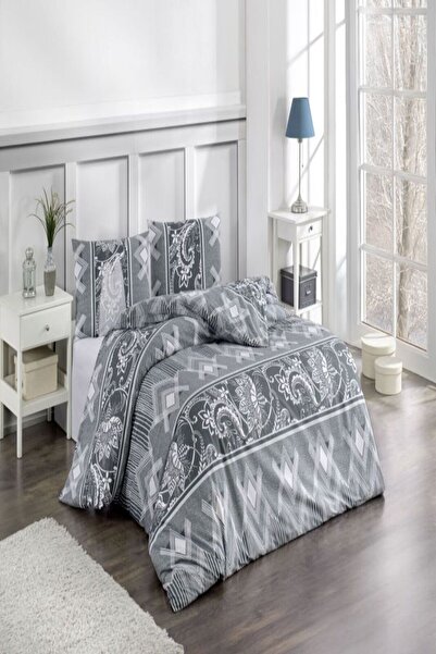 Kristal طقم غطاء لحاف موزايك رمادي مزدوج