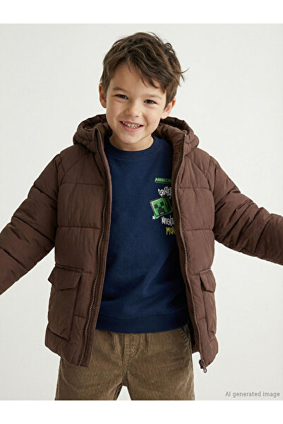LC Waikiki Palton maro pentru băiat cu cu glugă căptușeli