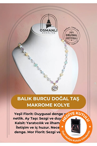 OSMANLI DOĞAL TAŞ قلادة خاصة بعلامة برج الحوت، مصنوعة يدويًا من الحجر الطبيعي...