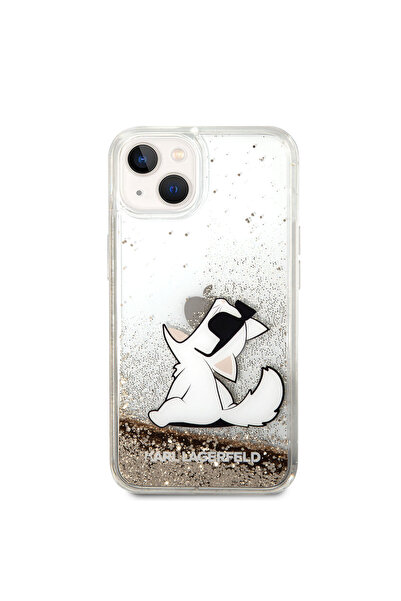 Karl Lagerfeld iPhone 14 Kılıf Sıvılı Simli Choupette Dizayn Kapak
