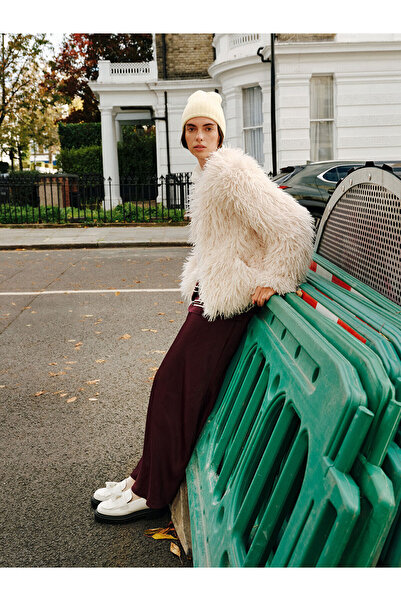 LC Waikiki Дамско кожено палто с велосипедна яка