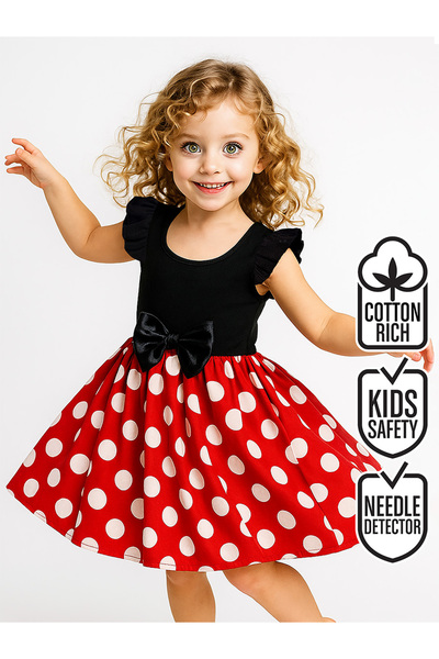 Denokids Girls' Dress Cotton Poplin Red White Polka Dot Ribbon Detail Spring Summer Season 2-7 Years
