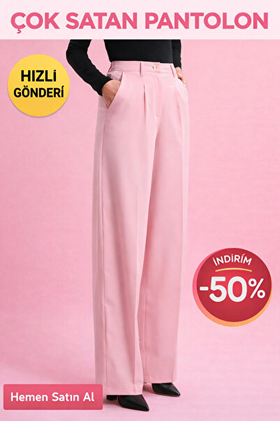 WE AND ME Yüksek Bel Geniş Paça Krep Kumaş Pantolon