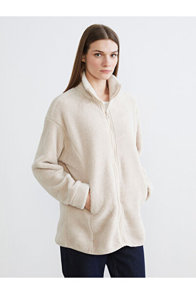 LC Waikiki LCW Modest Ekru Dik Yaka Kadın Polar Hırka