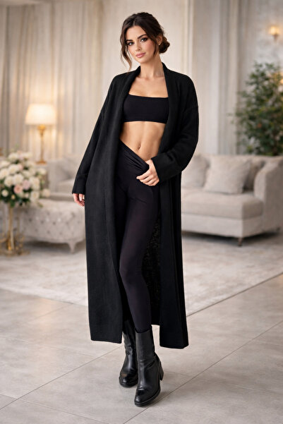 OYERGA MODA Cardigan lung din tricot pentru femei, cu guler șal, țesut simplu