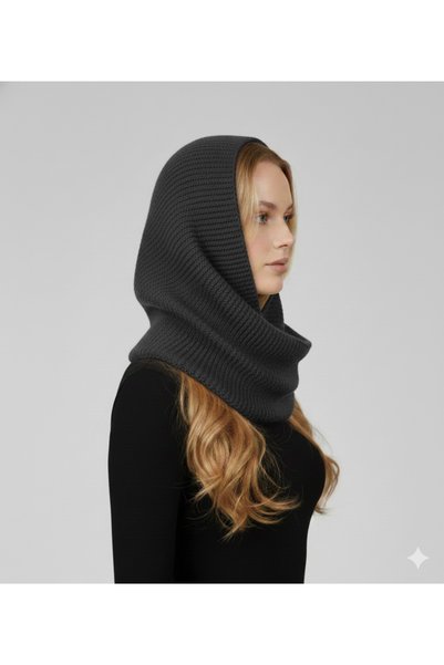 Loov Hooded Knitwear Balaclava Scarf – Soft Textured Stylish Hood Scarf - Smoked Knitwear Scarf Balaclava