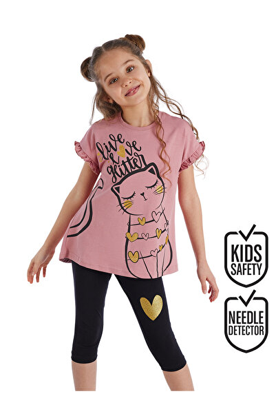 MSHB&G Sada dievčenských tričiek a legín Love Cat Frilly Pink and Black