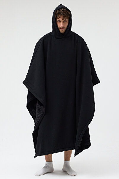 Ghosty Wear Ghosty Pelüş Astarlı Giyilebilir Hoodie Battaniye Siyah