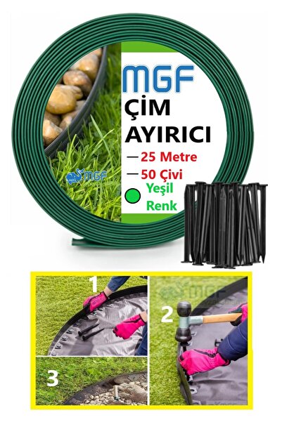 MGF PLAST Mgf Çim Ayırıcı (25 MT. YEŞİL) Çim Sınırlayıcı Taş Toprak Ayıracı Ç...