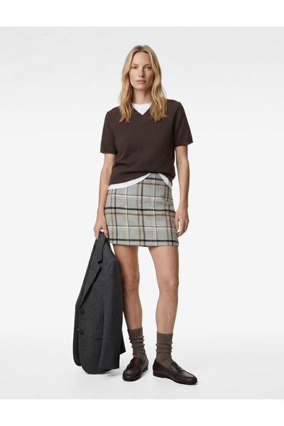 Koton Flanel Kumaş A Kesim Mini Kareli Kışlık Etek