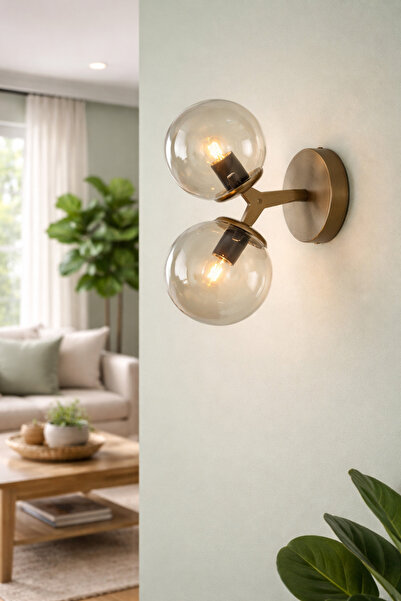 Uçar شمعدان حائط زجاجي عصري بتصميم حديث لغرفة المعيشة والمطبخ والردهة والمدخل وغرفة النوم بلون العسل العتيق