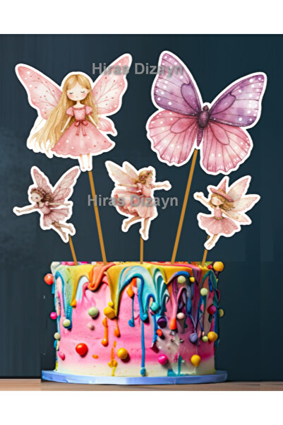 Hiras Dizayn 5 parça Peri Kızı ve Kelebek Temalı Kızlar için Doğum Günü Süsü ...
