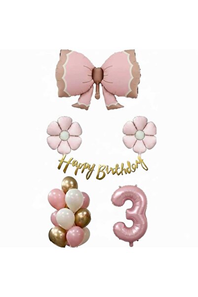 DÜVENCİ TİCARET Pembe fiyonk papatya folyo balonlu doğum günü yaş balon set