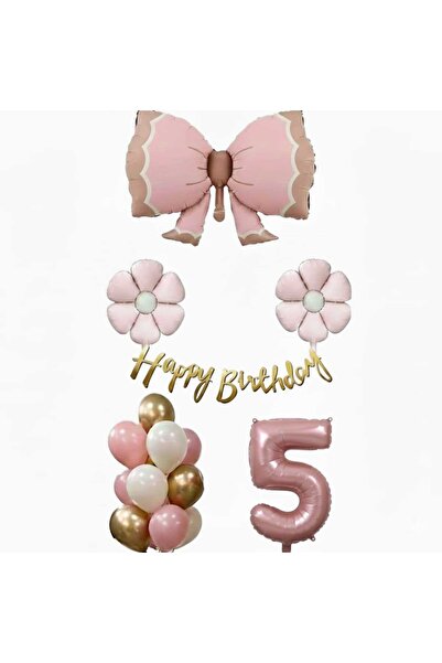 DÜVENCİ TİCARET Pembe fiyonk papatya folyo balonlu doğum günü yaş balon set