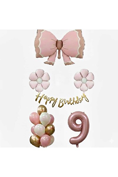 DÜVENCİ TİCARET Pembe fiyonk papatya folyo balonlu doğum günü yaş balon set