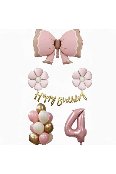 DÜVENCİ TİCARET Pembe fiyonk papatya folyo balonlu doğum günü yaş balon set