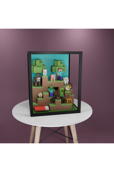 Pixra Diorama Minecraft Led ışıklı el yapımı 3D baskı Diorama Koleksiyonluk S...