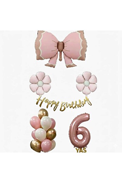 DÜVENCİ TİCARET Pembe fiyonk papatya folyo balonlu doğum günü yaş balon set
